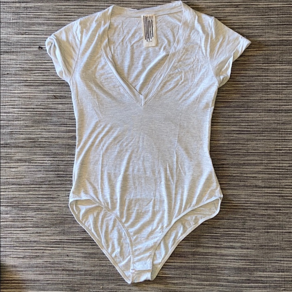 Free People Gray V Neck Bodysuit